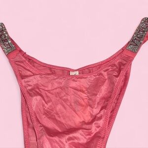 Victoria's Secret Hot Pink Satin Bikini Bottom with Rhinestone Straps